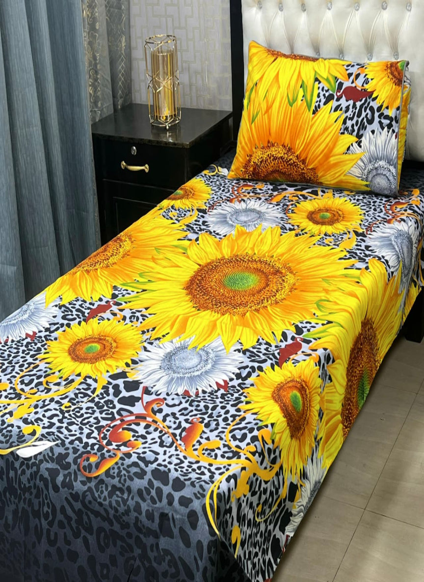 3D Crystal Cotton Single Pair Bedsheet Set – Lifetime Color Guarantee