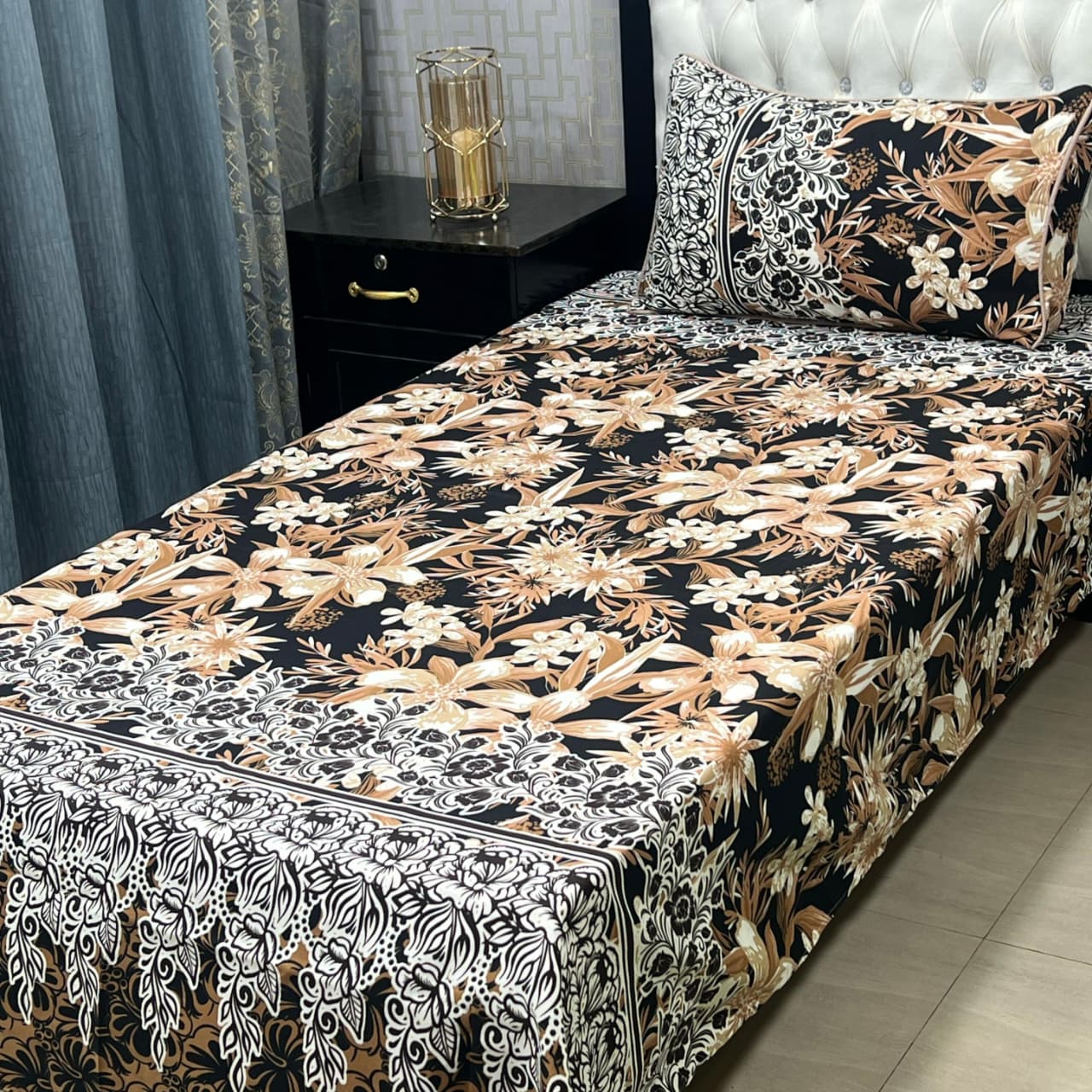 3D Crystal Cotton Single Pair Bedsheet Set