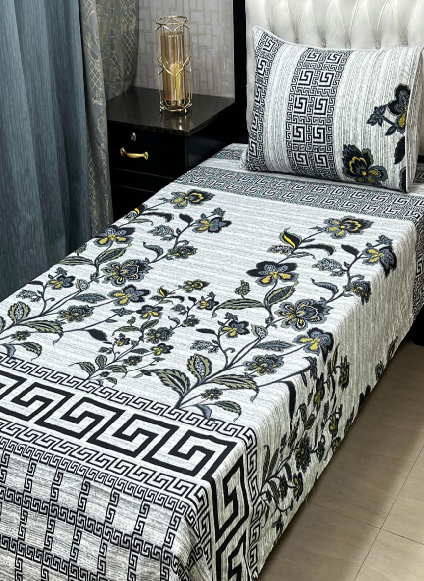 3D Crystal Cotton Single Pair Bedsheet Set – Lifetime Color Guarantee