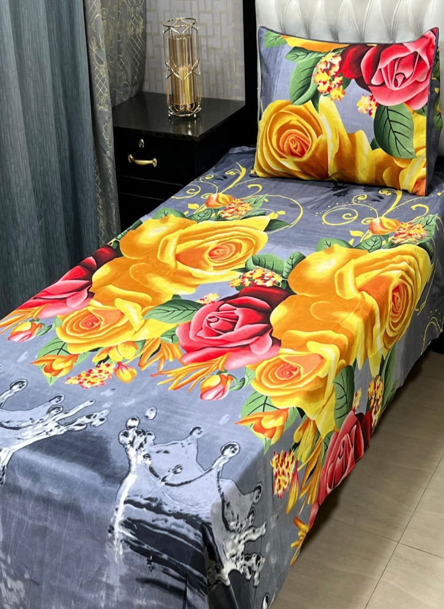 3D Crystal Cotton Single Pair Bedsheet Set – Lifetime Color Guarantee
