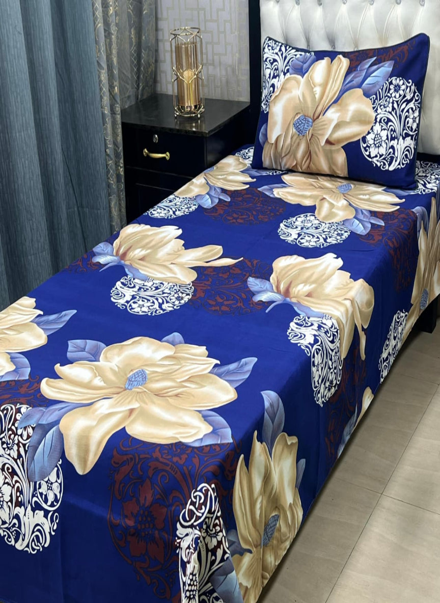 3D Crystal Cotton Single Pair Bedsheet Set – Lifetime Color Guarantee