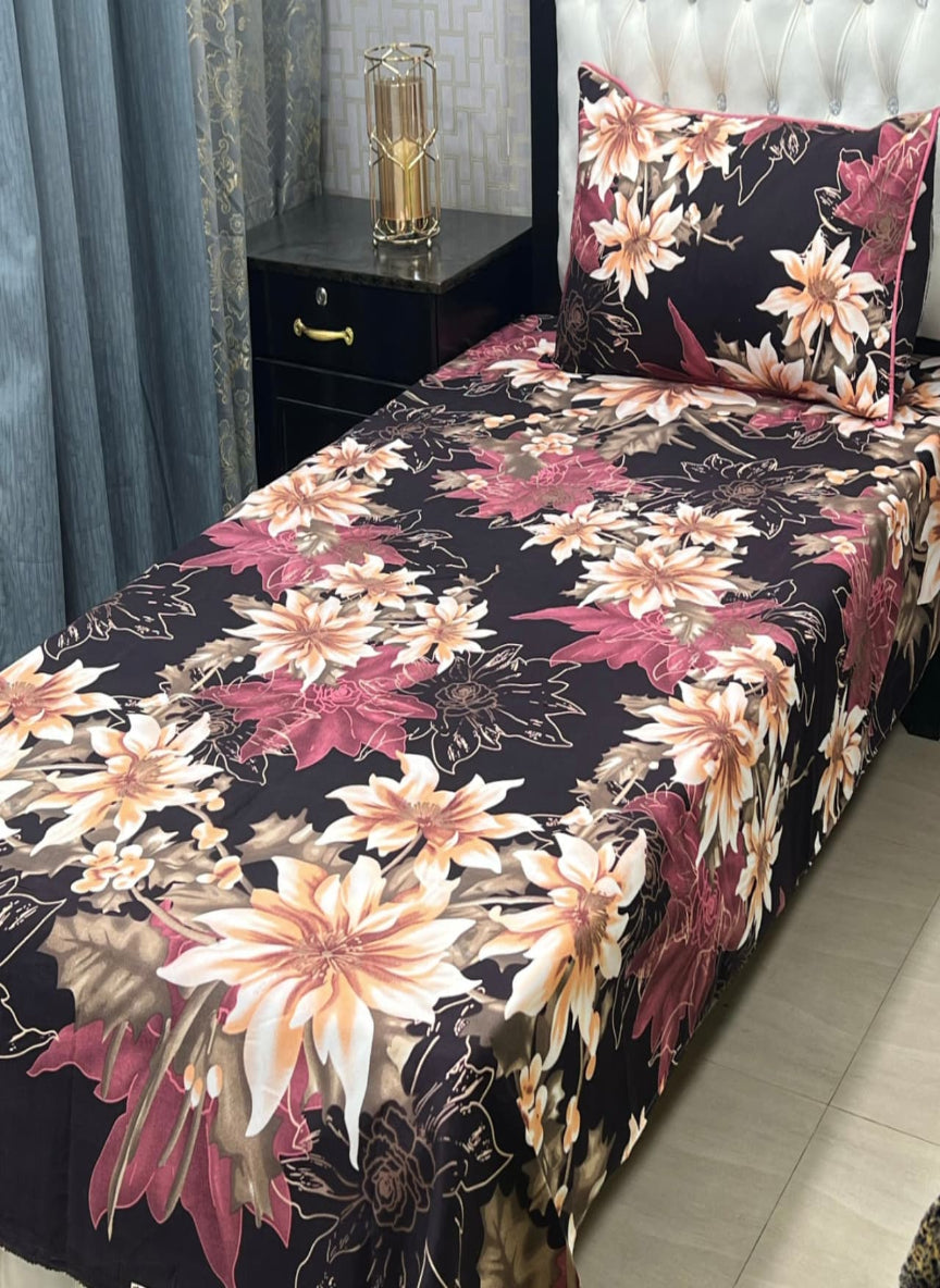 3D Crystal Cotton Single Pair Bedsheet Set – Lifetime Color Guarantee