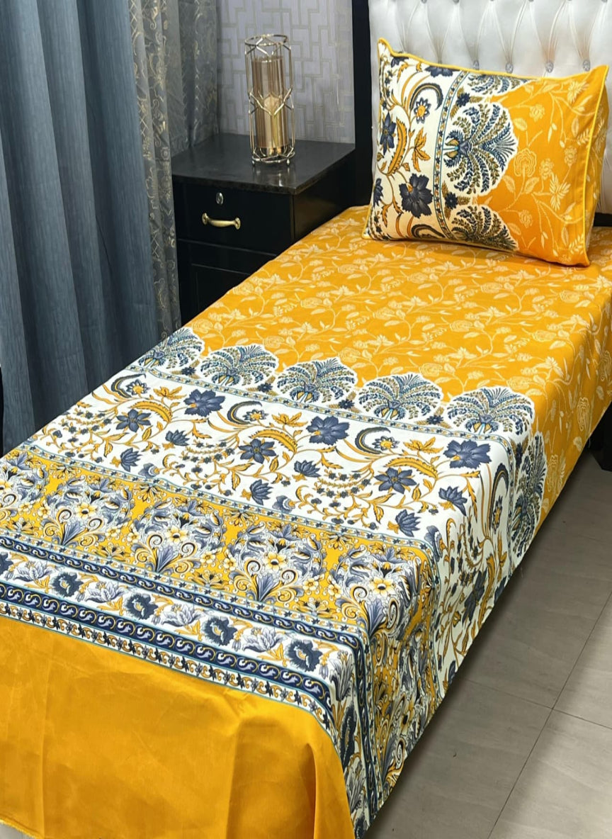 3D Crystal Cotton Single Pair Bedsheet Set – Lifetime Color Guarantee