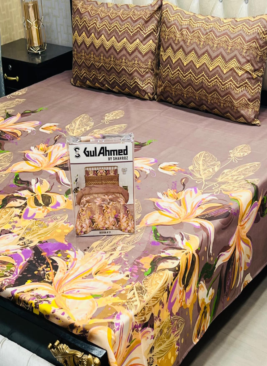 Gul Ahmad Gift Pack Bedsheet – 3-Piece Full Printed, King Size (Cotton Mix)