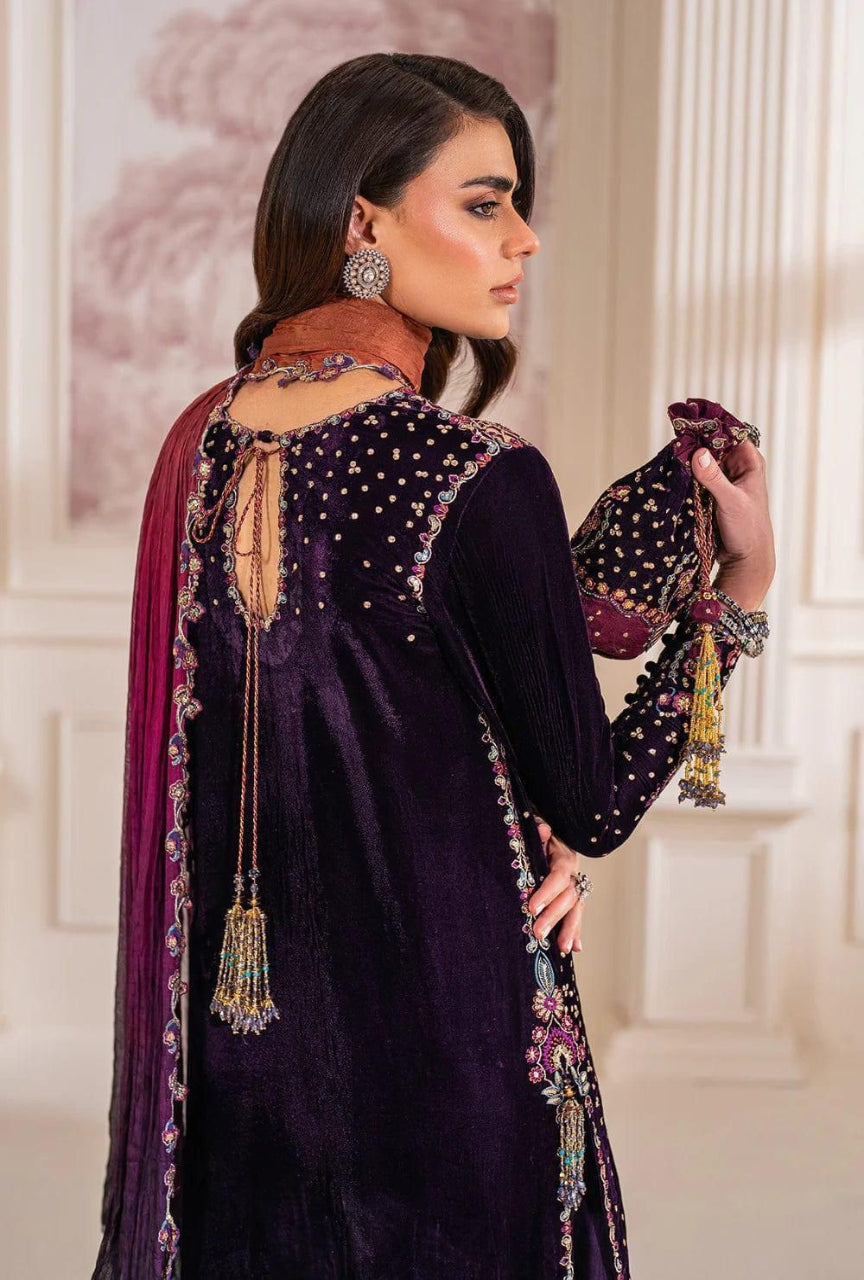 Velvet 3-Piece Suit with Heavy Embroidery & Tie-Dye Dupatta