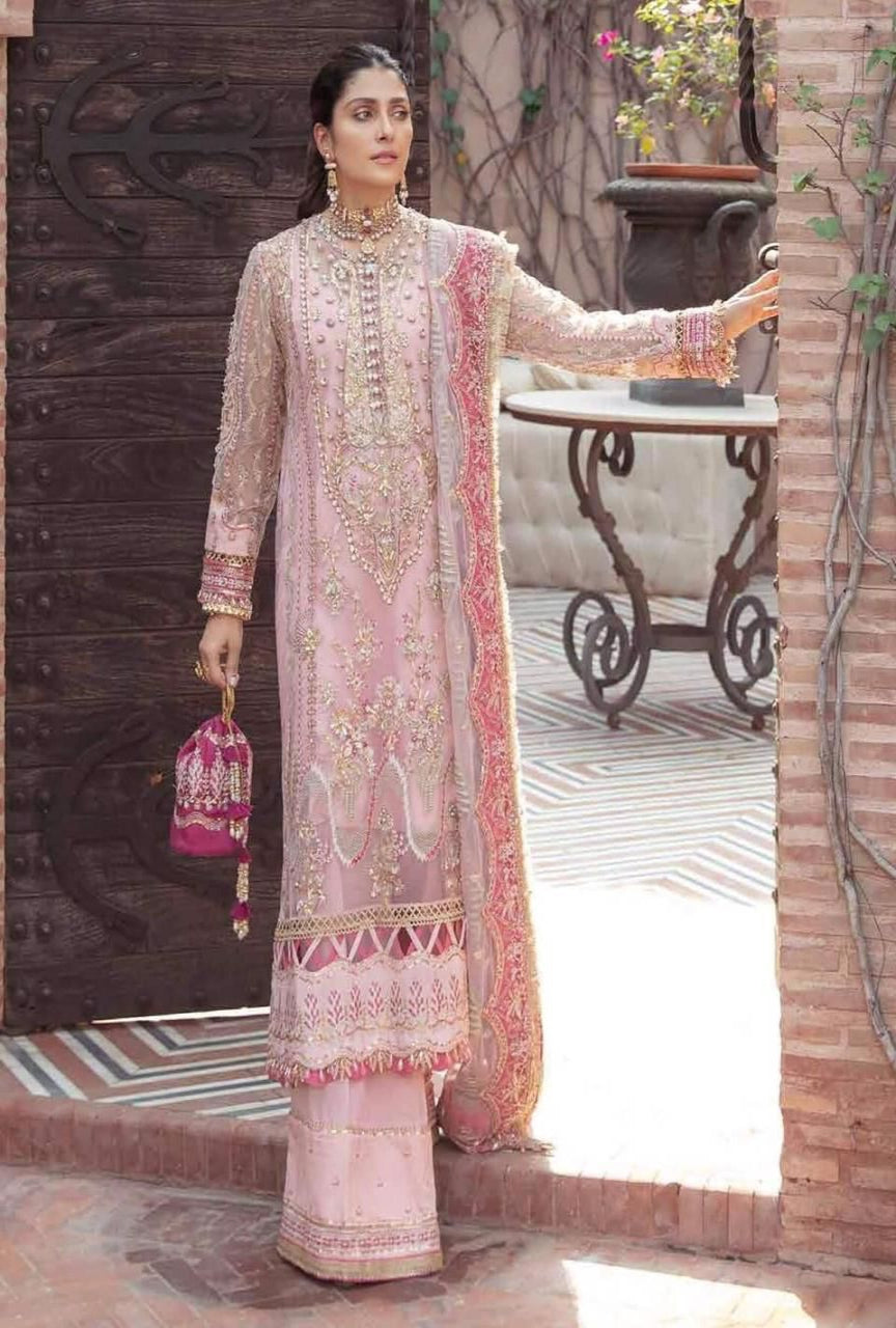 Luxury Embroidered Organza 3-Piece Suit with Stone Work & Tassel Detailing