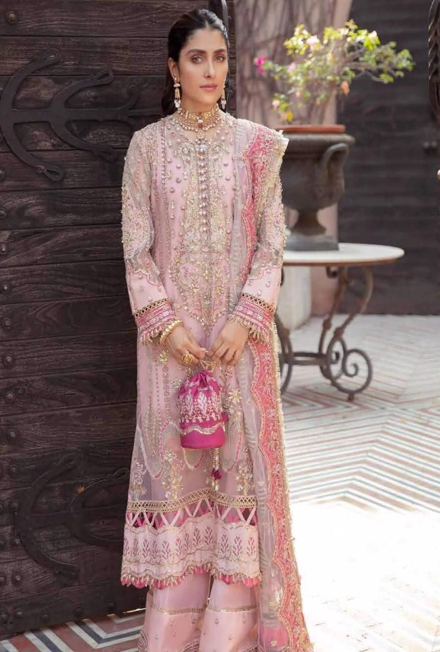 Luxury Embroidered Organza 3-Piece Suit with Stone Work & Tassel Detailing