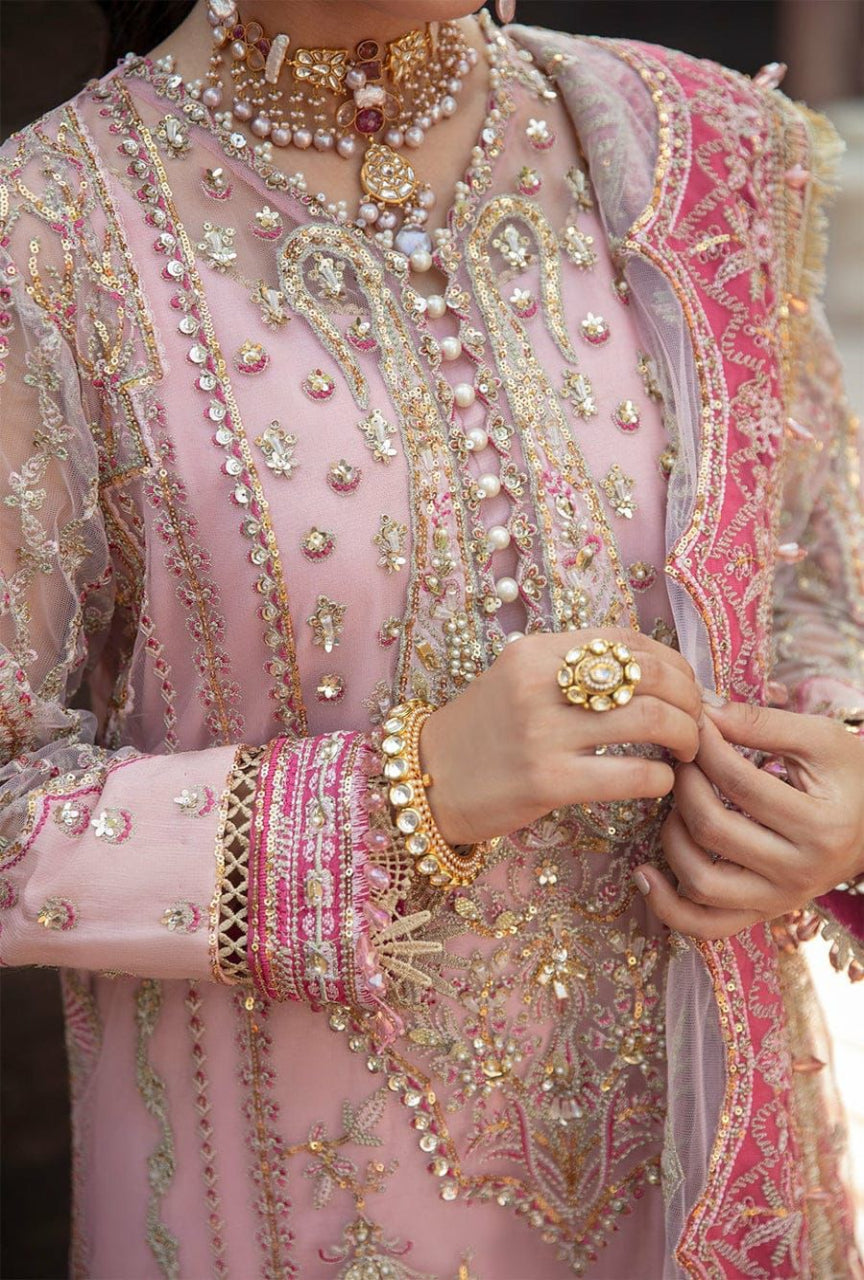 Luxury Embroidered Organza 3-Piece Suit with Stone Work & Tassel Detailing