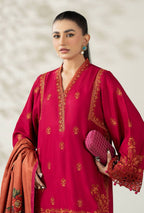 Elegant Embroidered Dhanak 3-Piece Unstitched Suit with Digital Printed Shawl
