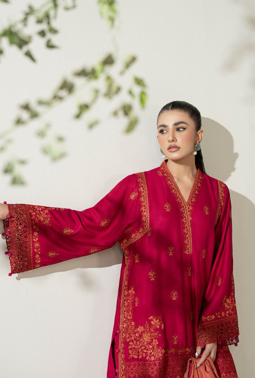 Elegant Embroidered Dhanak 3-Piece Unstitched Suit with Digital Printed Shawl