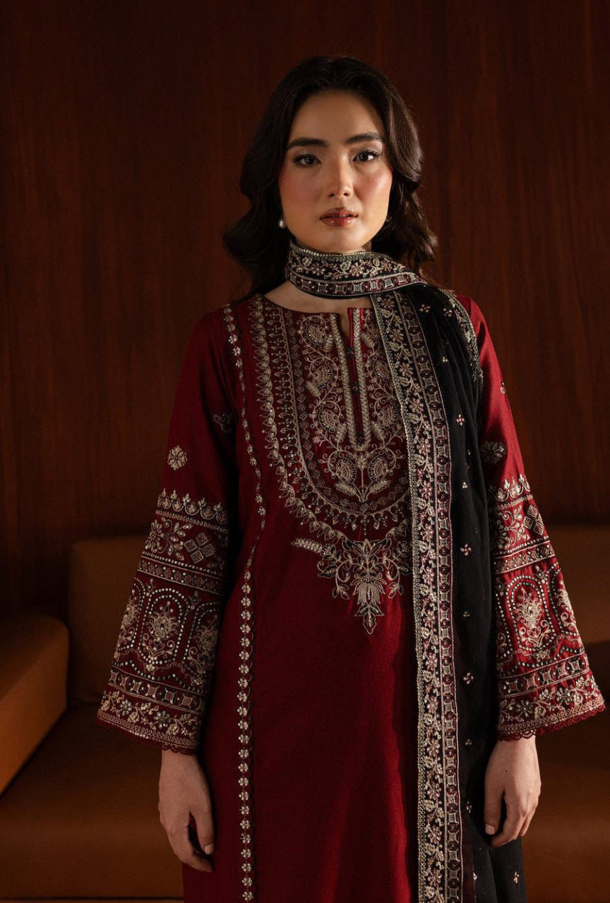 Premium Embroidered Dhanak 3-Piece Unstitched Winter Suit with Heavy Shawl