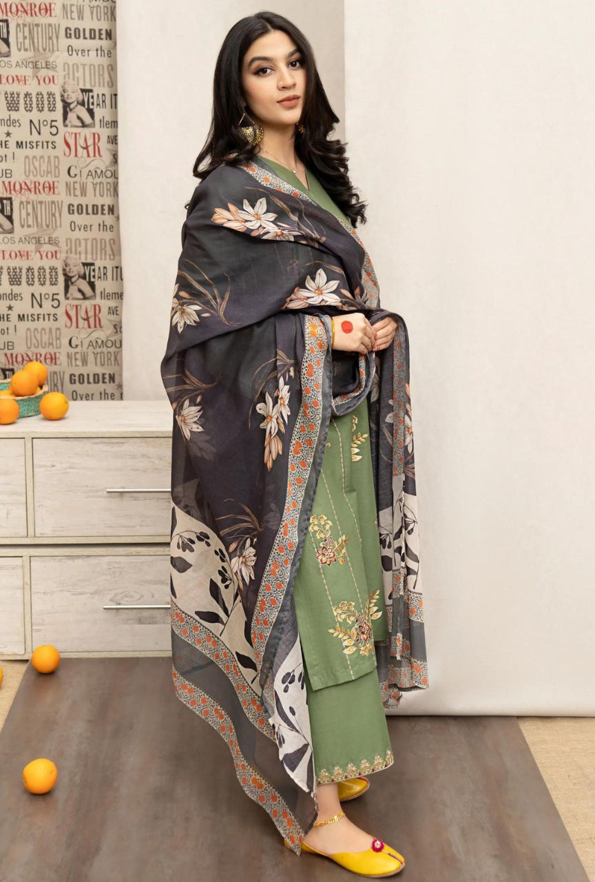 Embroidered Dhanak Digital Printed 3-Piece Unstitched Suit