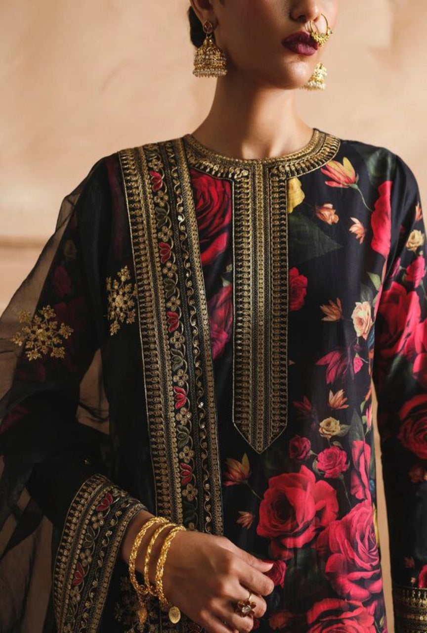 Luxury Silk Digital Printed Embroidered 3-Piece Suit