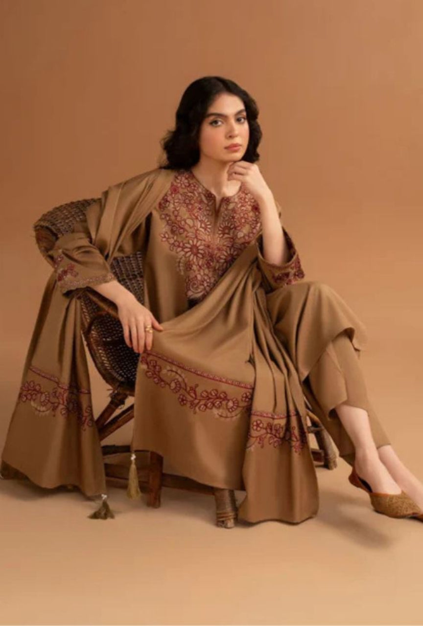 Embroidered Dhanak 3-Piece Unstitched Winter Suit with Shawl
