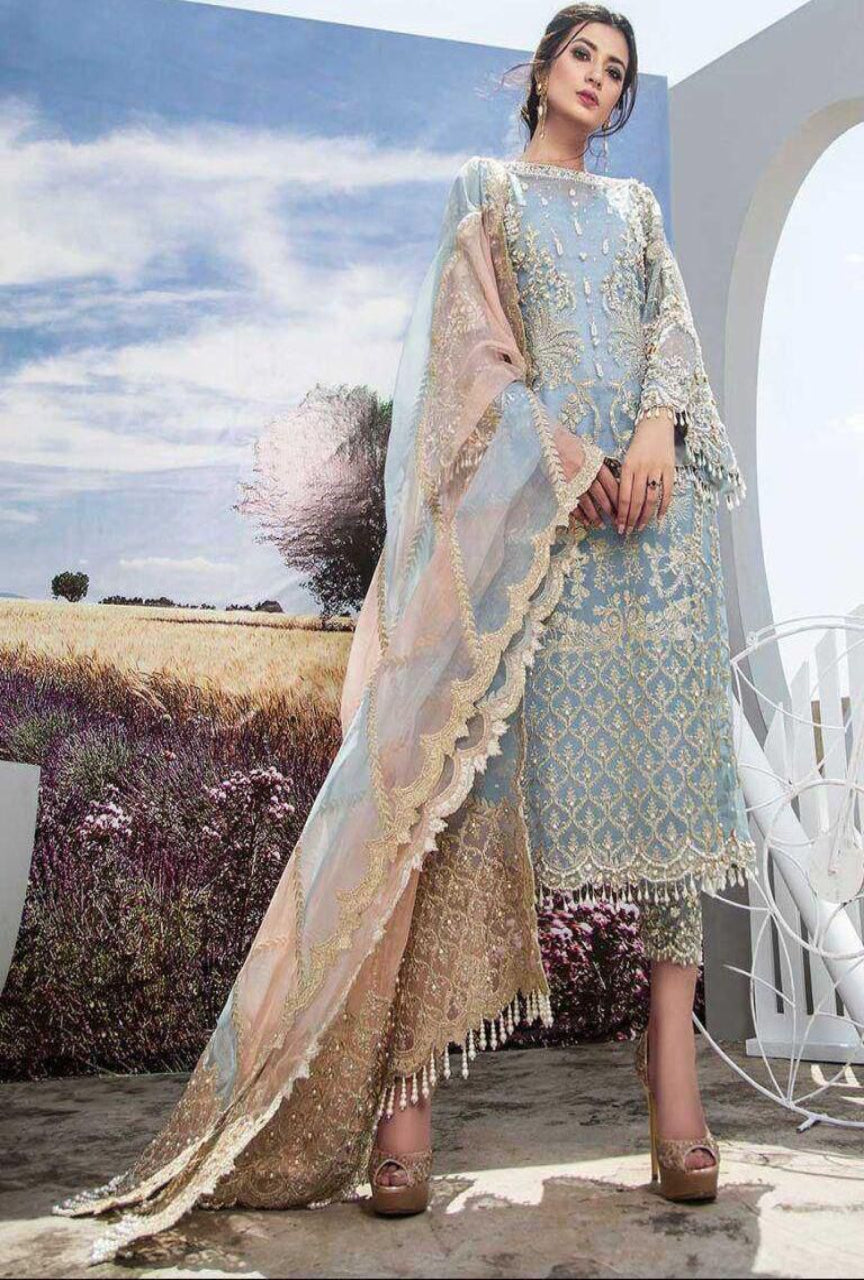 Luxury Organza Heavy Embroidered 3PC Suit with Handwork | Net Dupatta | Silk Trouser