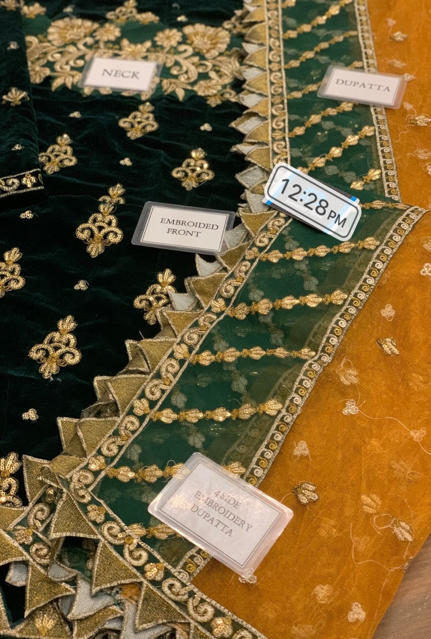 Luxury Velvet Embroidered 3PC Suit with Net Dupatta