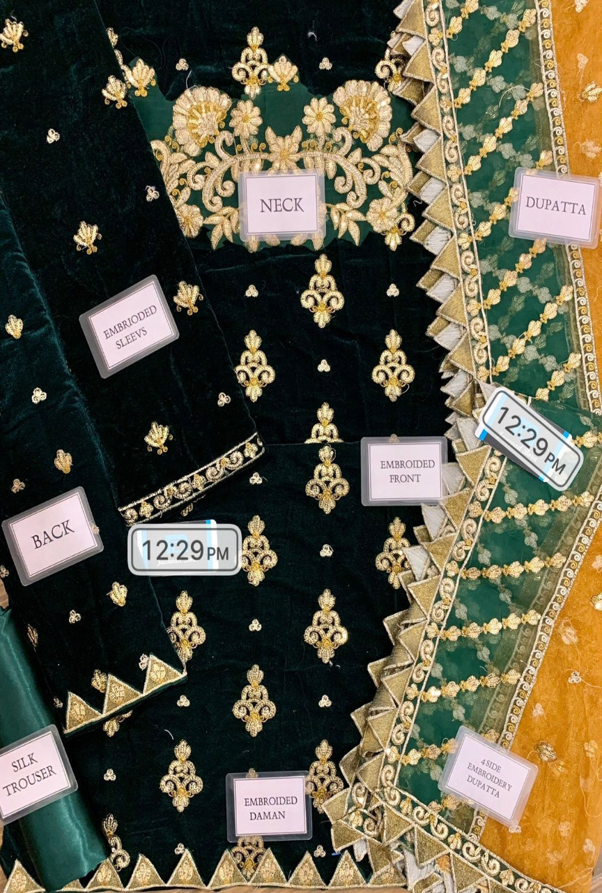 Luxury Velvet Embroidered 3PC Suit with Net Dupatta