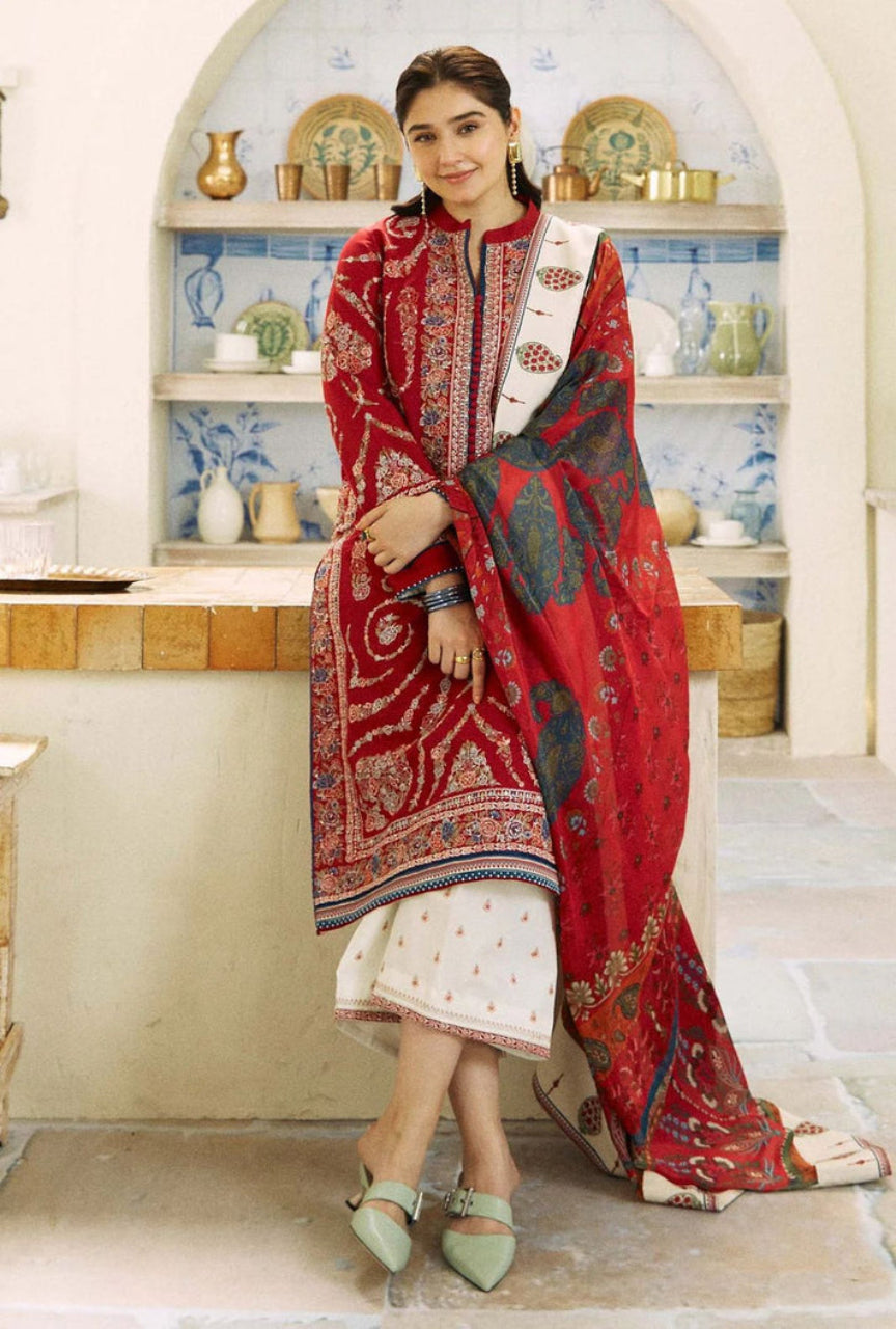 Unstitched Heavy Embroidered Lawn Suit 3 Piece with Cotton Lawn Dupatta