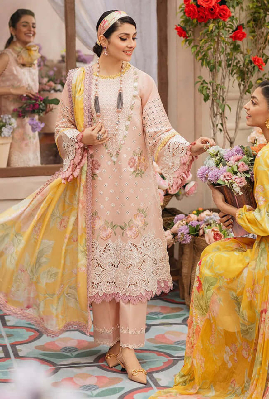 3 Piece Unstitched Heavy Embroidered Chickan Kari Lawn Suit ( Printed Polly Lawn Dupatta )