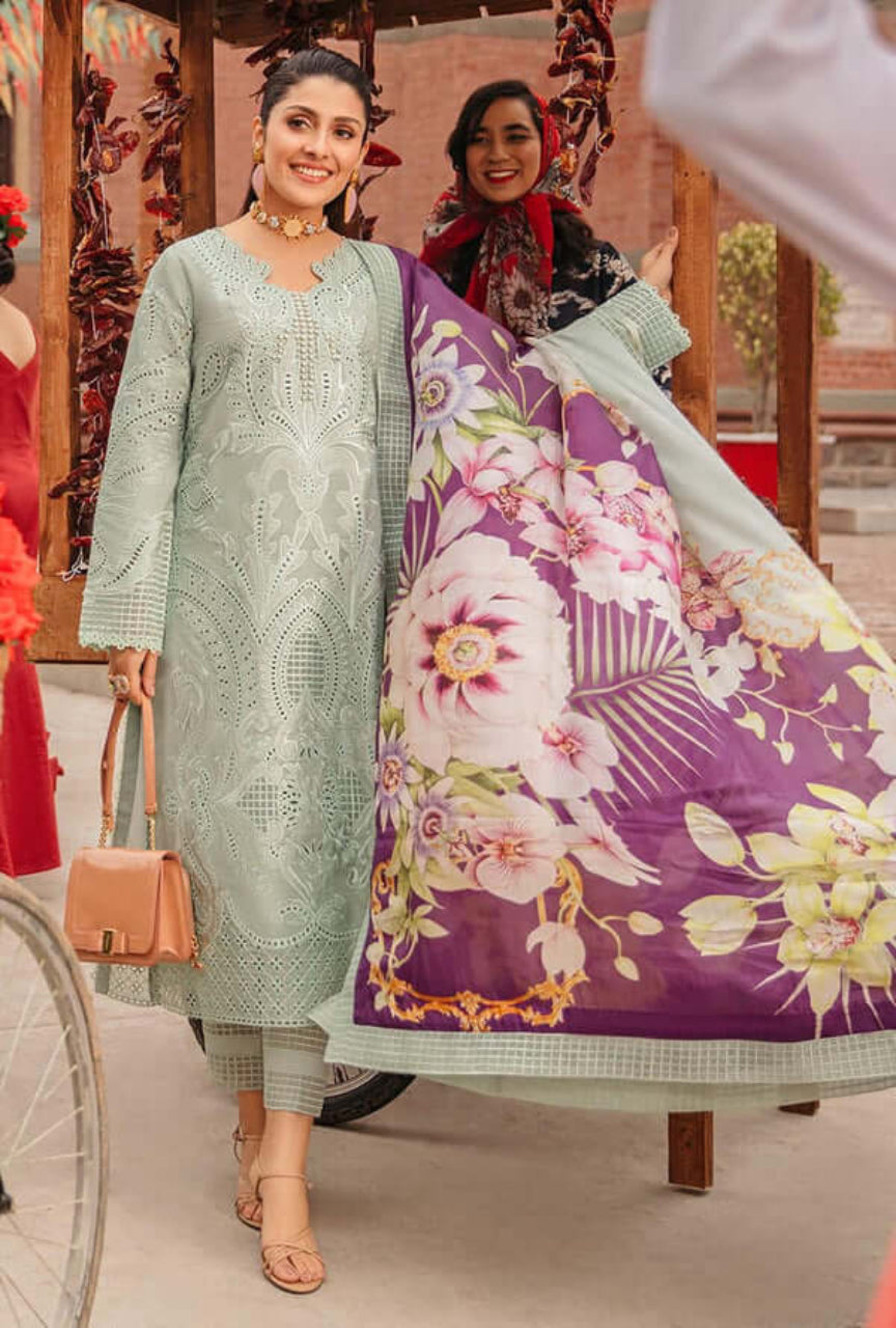 3 Piece Unstitched Heavy Embroidered Chickan Kari Lawn Suit ( Printed Polly Lawn Dupatta )