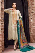 3 Piece Unstitched Heavy Embroidered Dhanak Suit with Printed Woolen Shawl