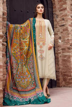 3 Piece Unstitched Heavy Embroidered Dhanak Suit with Printed Woolen Shawl