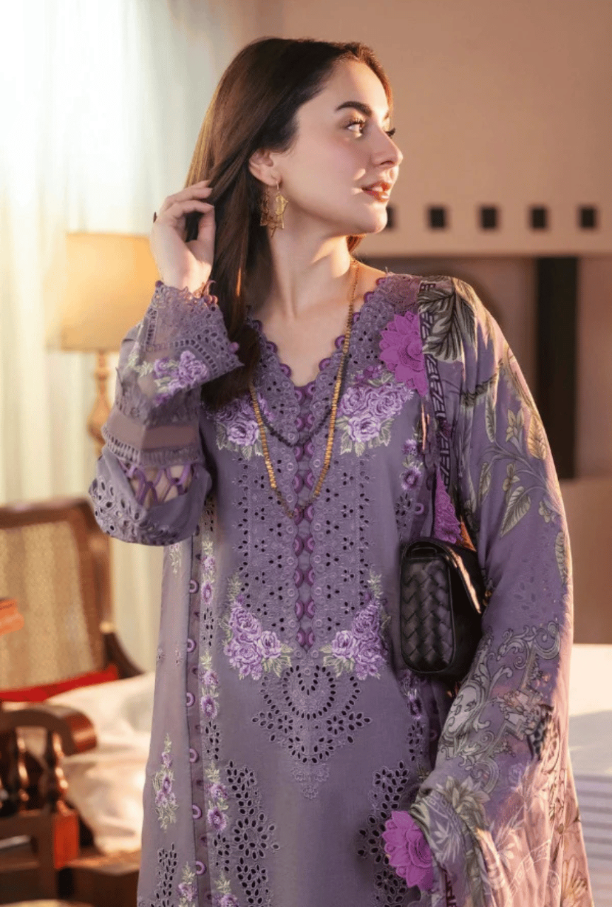 Dhanak 3-Piece Suit with Printed Wool Shawl & Elegant Embroidery