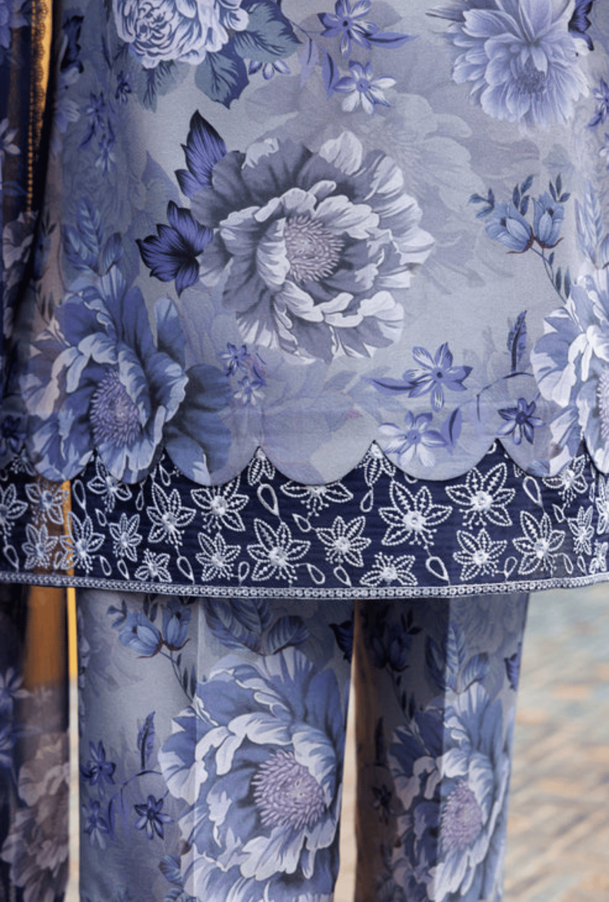 Premium Khaddar Digital Printed Suit with Heavy Embroidered Organza Patches