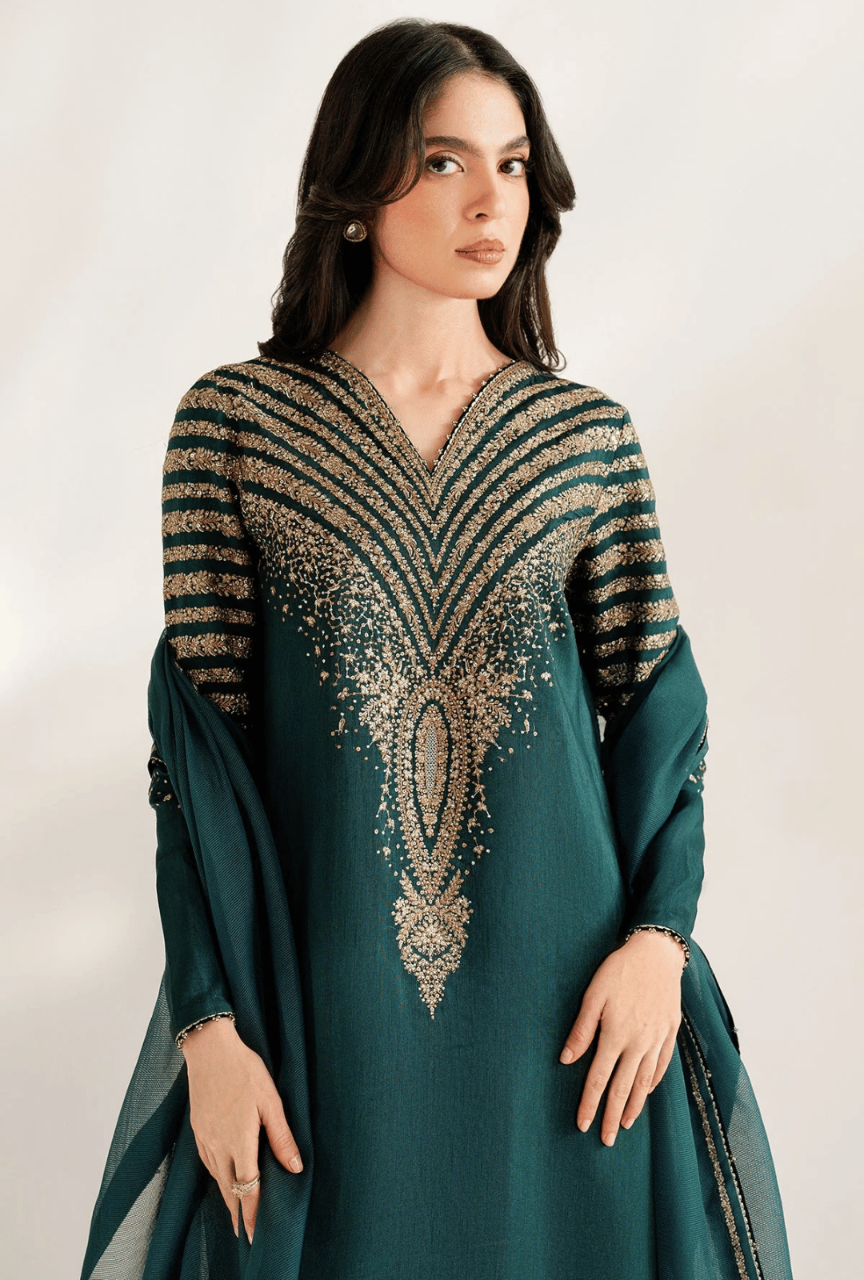 Dhanak 3-Piece Suit with Heavy Embroidered Shawl