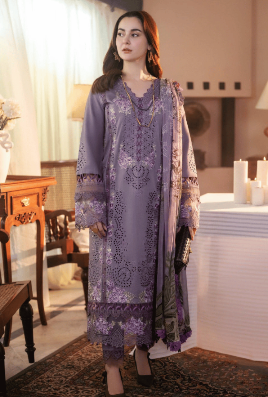 Dhanak 3-Piece Suit with Printed Wool Shawl & Elegant Embroidery