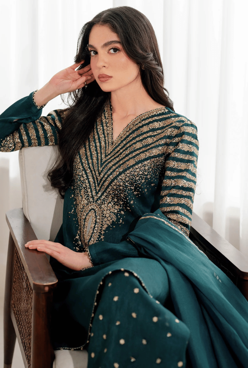 Dhanak 3-Piece Suit with Heavy Embroidered Shawl