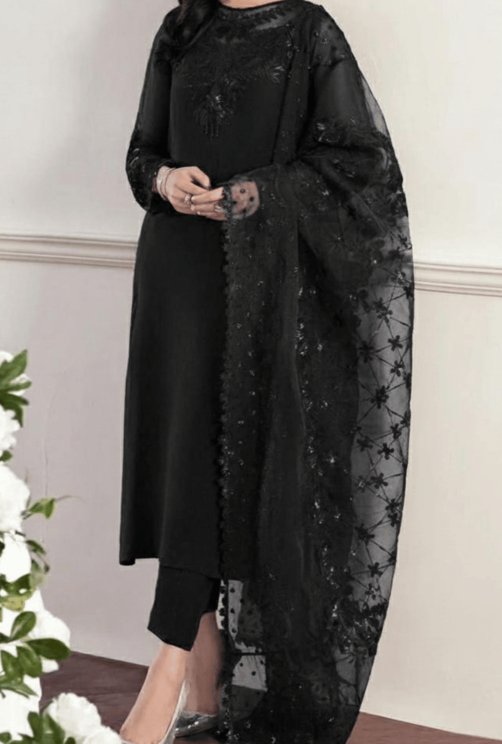 Chiffon 3PC Suit with Embroidered Organza Dupatta