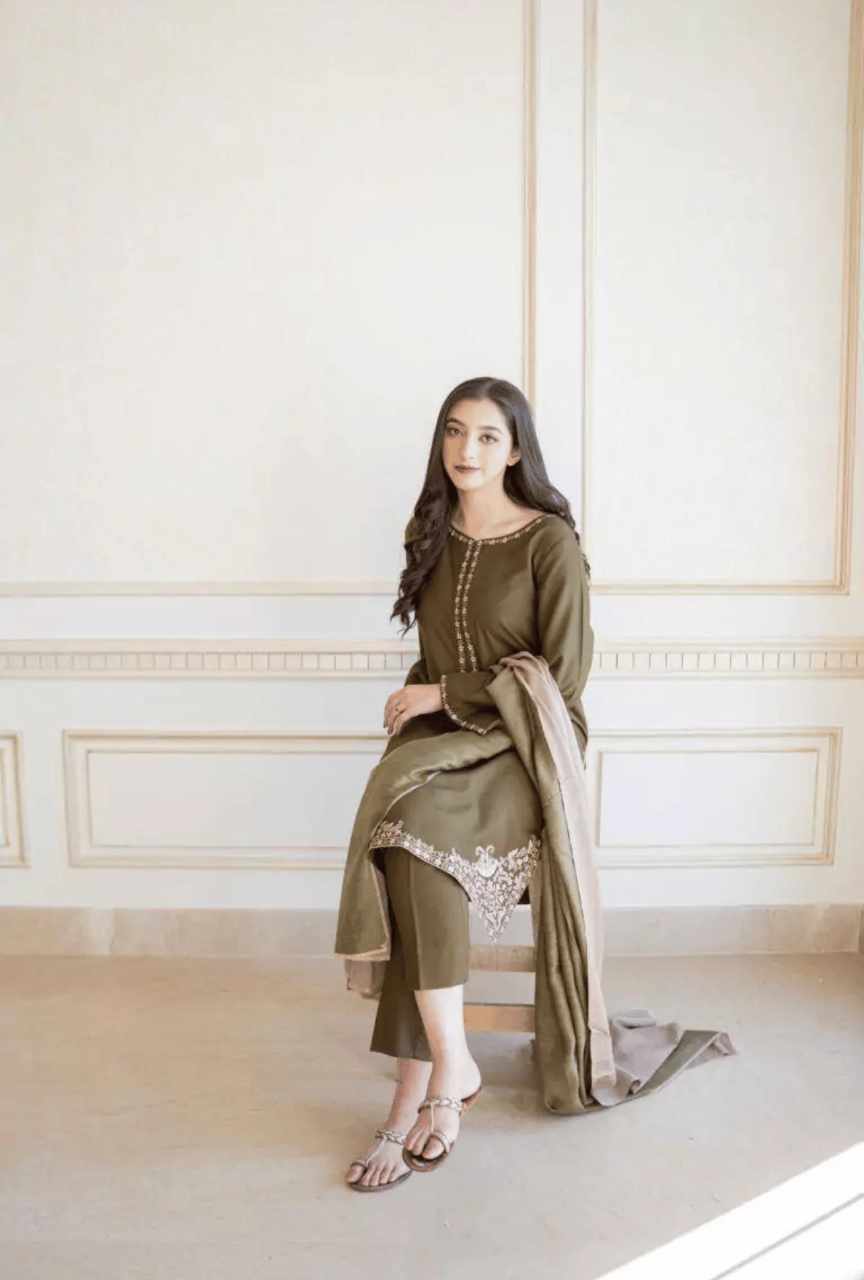 3 Piece Unstitched Fully Embroided Dhanak Stuff with Dhanak Wool Shawal