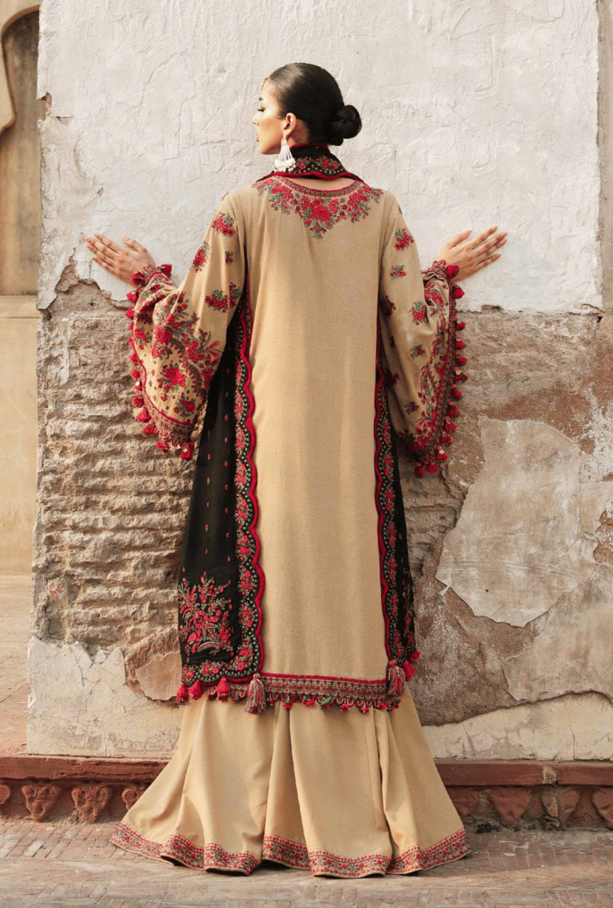 3PC Embroided Dhanak Shirt With Embroidered Wool Shawl