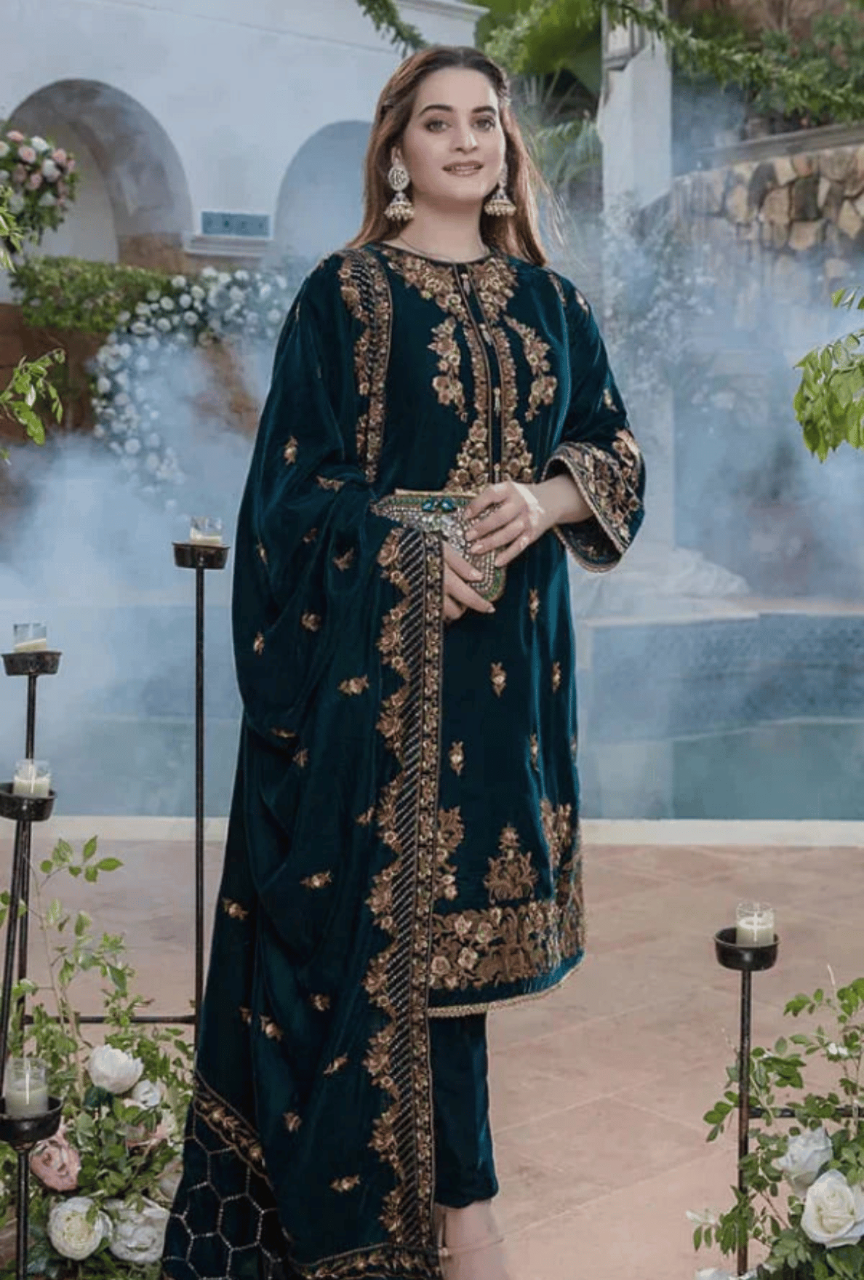 Women unstitched - 3PC Velvet Embroidered Suit