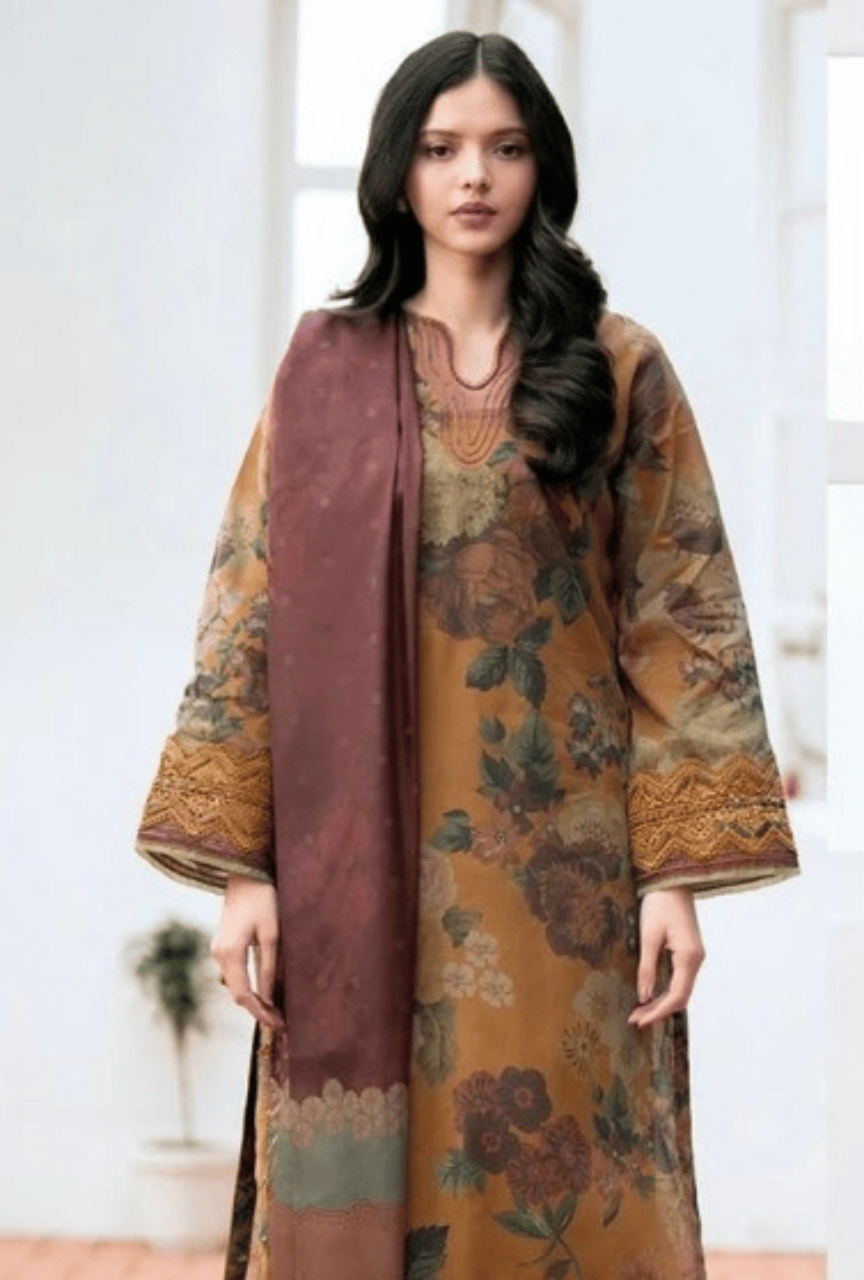 Unstitched Embroidered 3 PEC Khaddar Suit with Printed Khaddar Dupatta