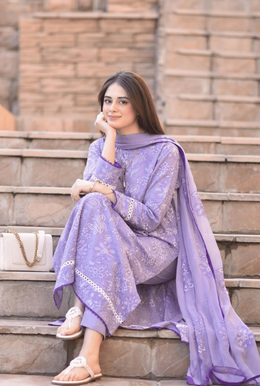 Unstitched 3 Piece Fully Embroidered Lawn Suit With Shiffon Dupatta