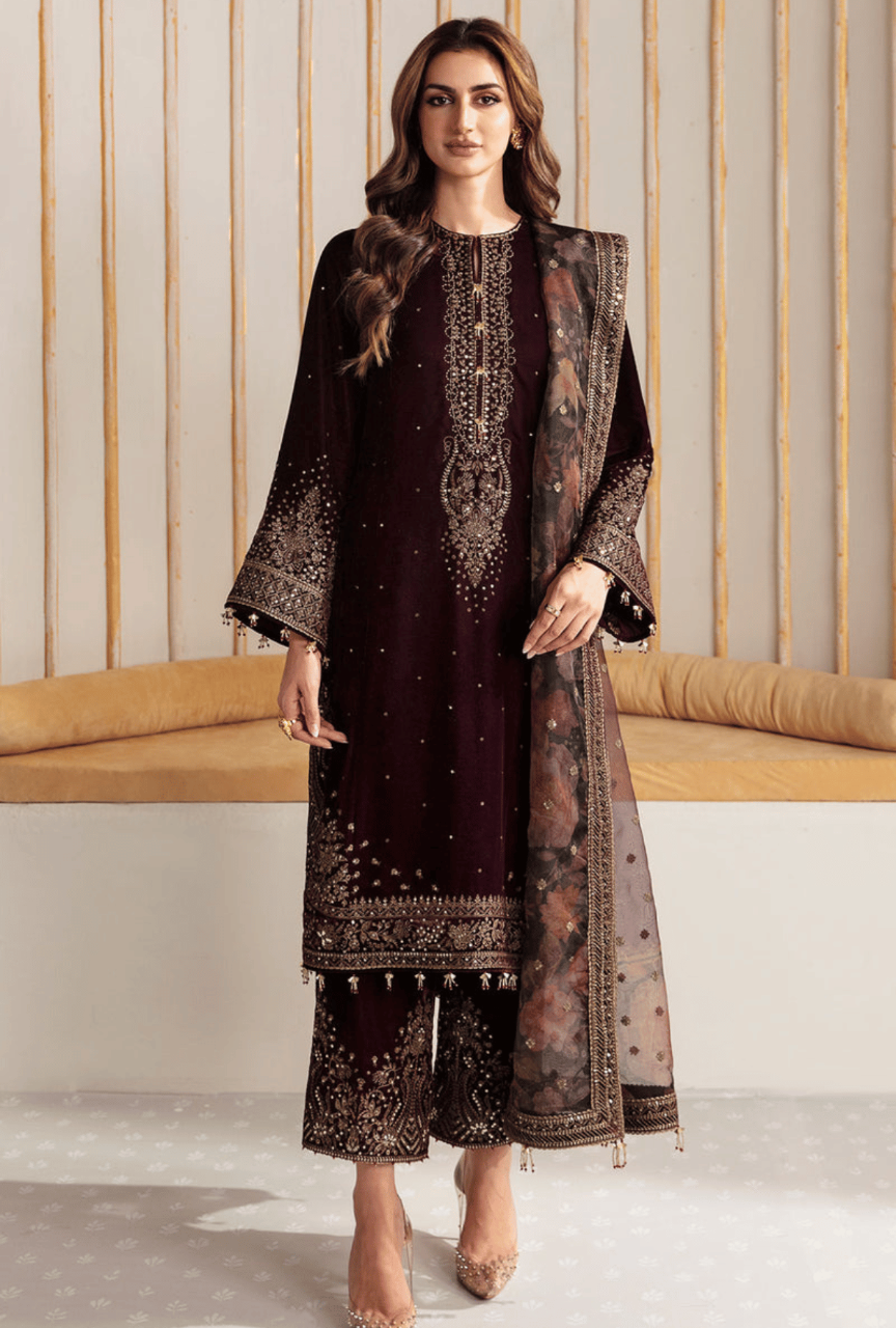 Women unstitched - 3PC Velvet Embroidered Suit