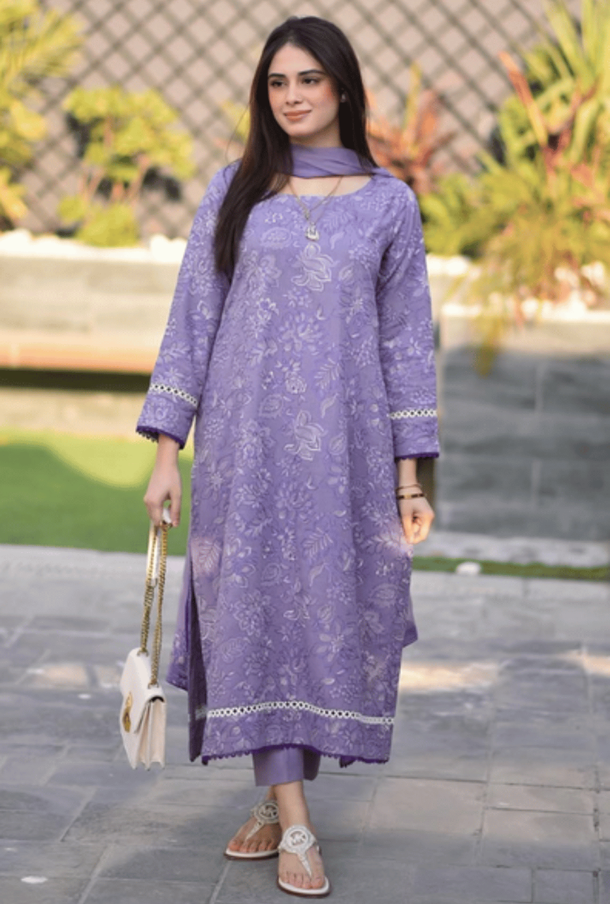 Unstitched 3 Piece Fully Embroidered Lawn Suit With Shiffon Dupatta