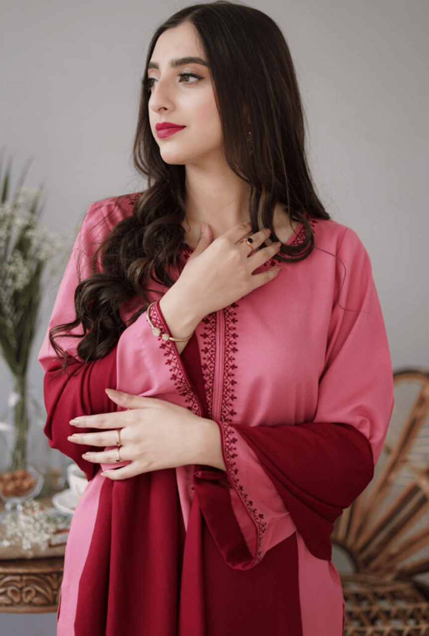 3 Piece Unstitched Embroidered Dhanak Suit with Dhanak Embroide wool shawl