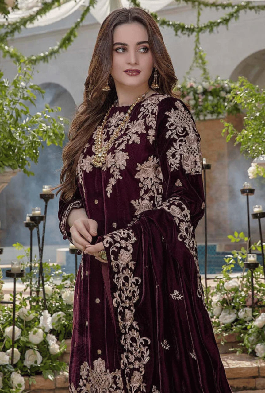 Women unstitched - 3PC Velvet Embroidered Suit