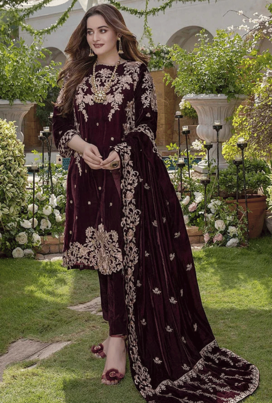 Women unstitched - 3PC Velvet Embroidered Suit