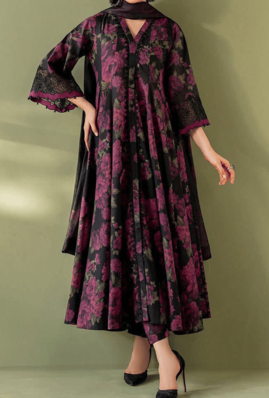 Premium Khaddar Digital Printed Suit with Heavy Embroidered Organza Patches