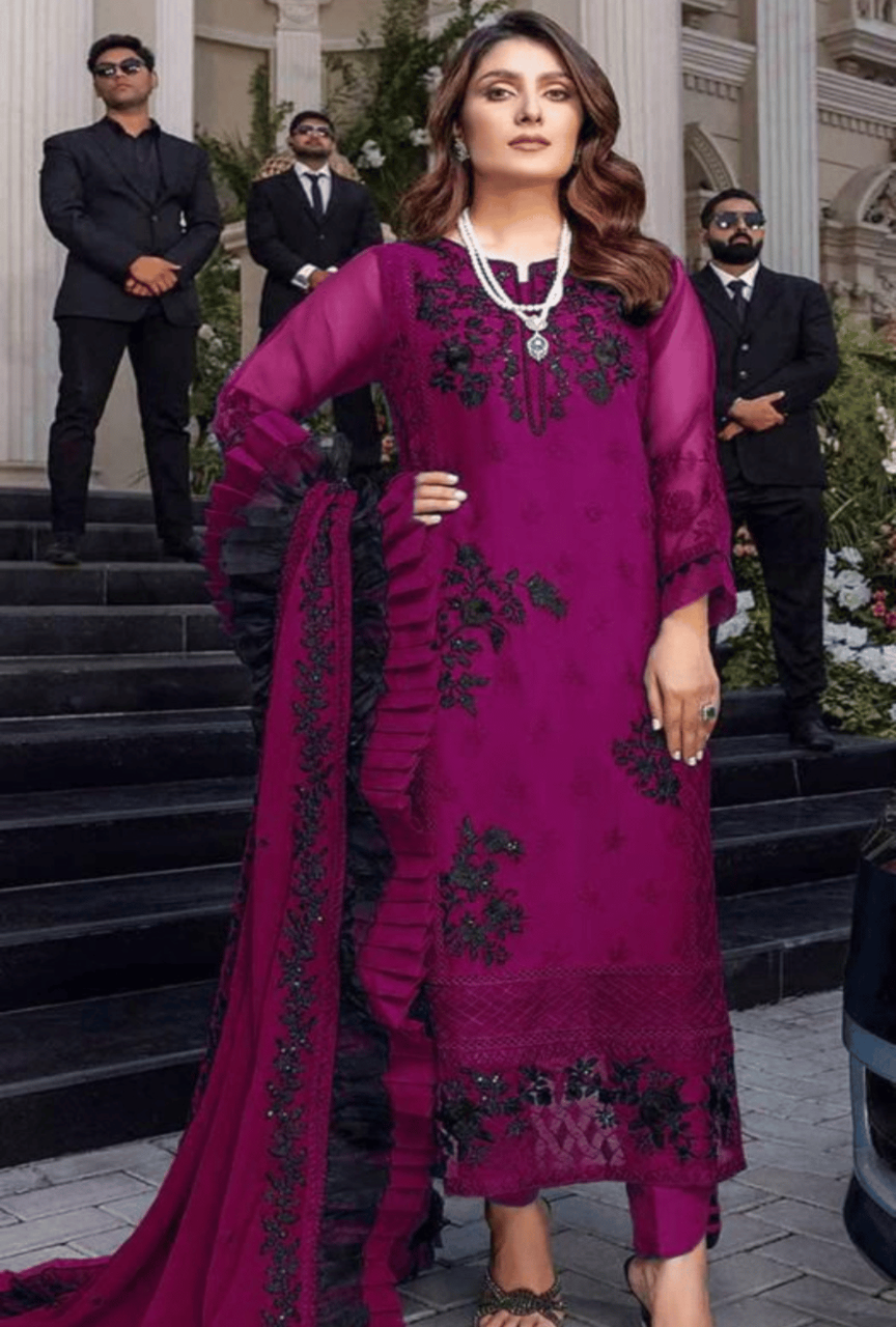 Luxury Embroidered Chiffon 3PC Suit with Organza Dupatta