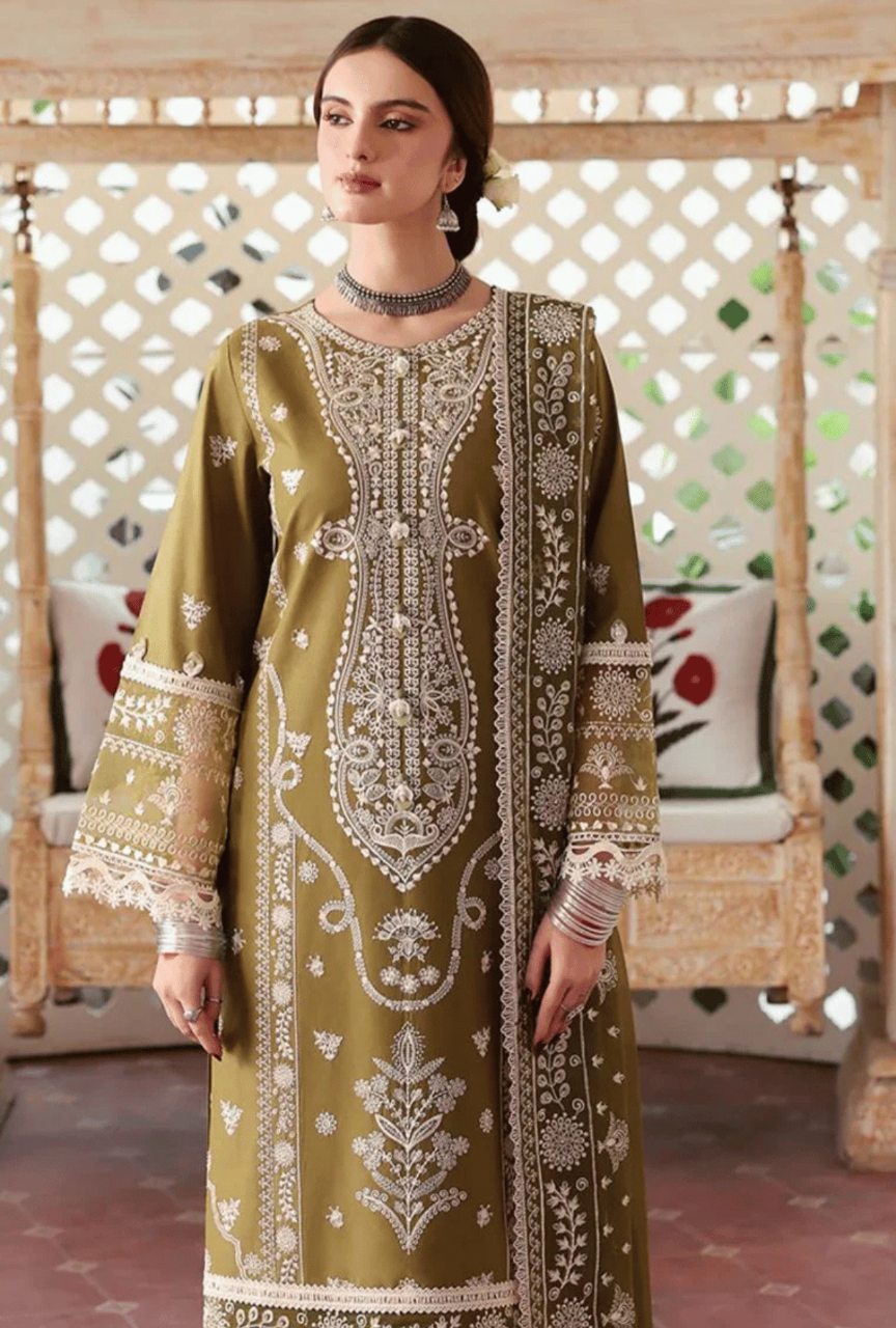 Unstitched 3 Piece Fully Embroidered Dhanak Suit with Embroidered Dhanak Shawl