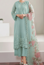Organza 3PC Embroidered Suit with Cutwork Detailing & Digital Silk Trouser