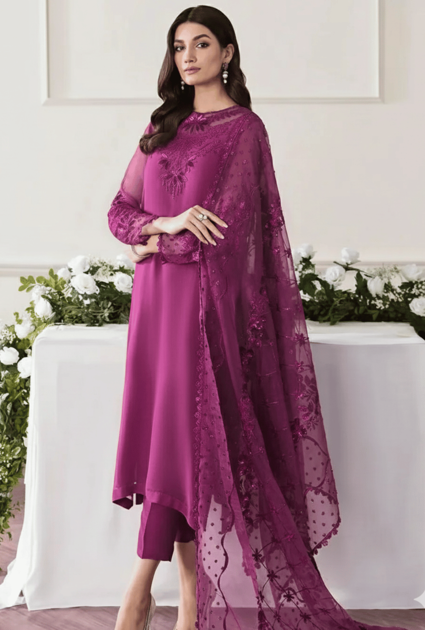 Chiffon 3PC Suit with Embroidered Organza Dupatta