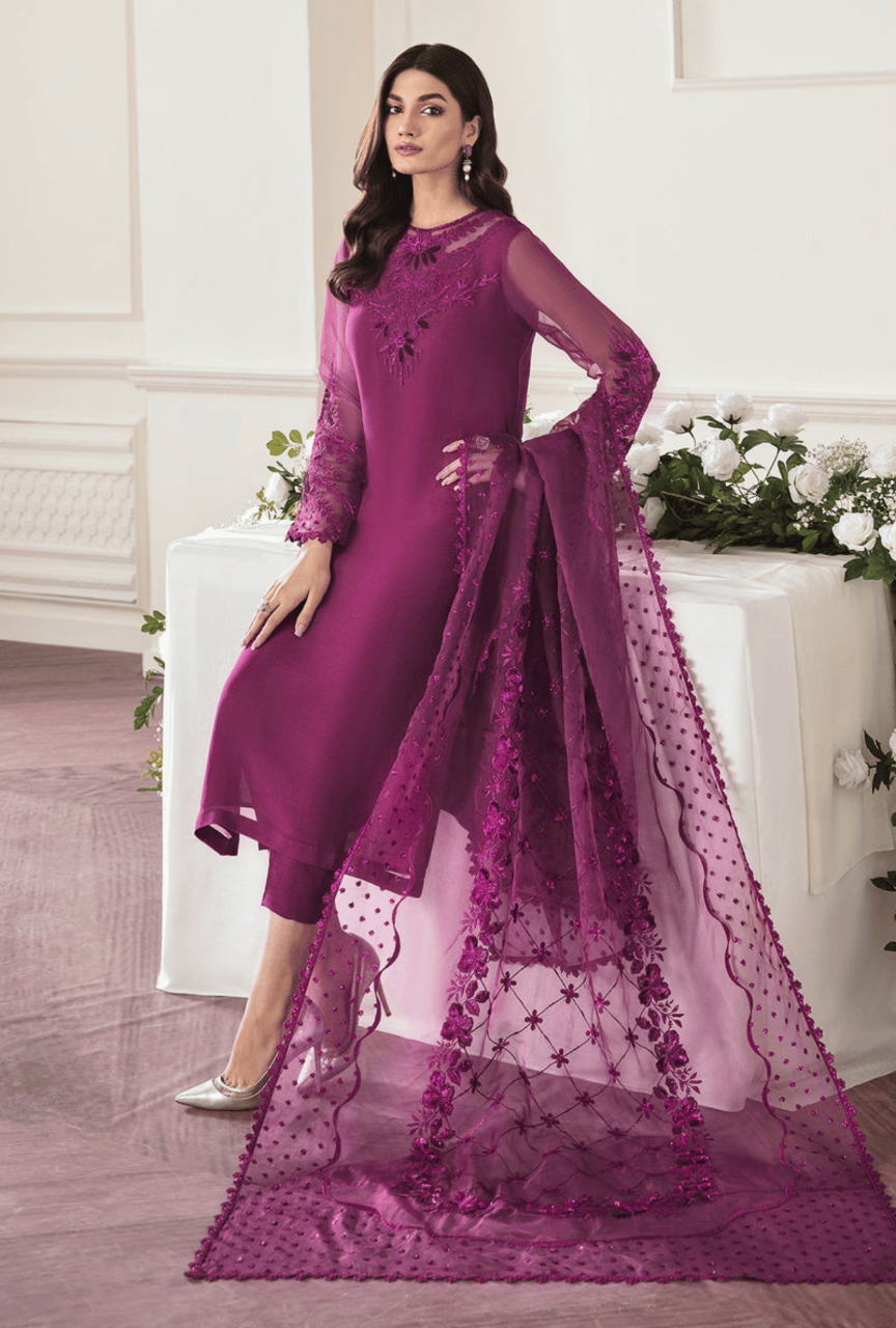 Chiffon 3PC Suit with Embroidered Organza Dupatta