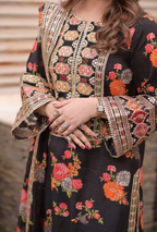 Digital Printed Linen 3-Piece Unstitched Suit with Embroidered Patches