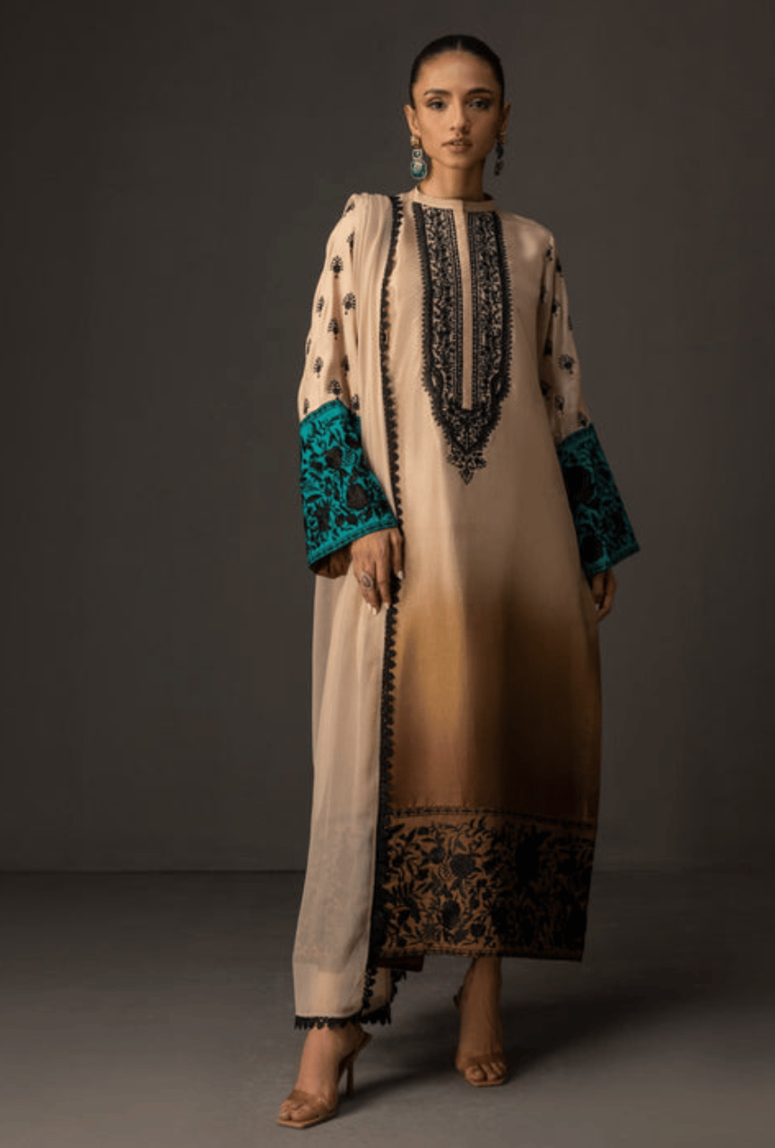 Digital Printed 3 Piece Shamooz Silk Suit – Shirt, Trouser & Dupatta (Unstitched)